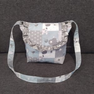 Sac bandoulière enfant tissu gris à motifs