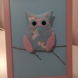 Cadre hibou en tissu bleu