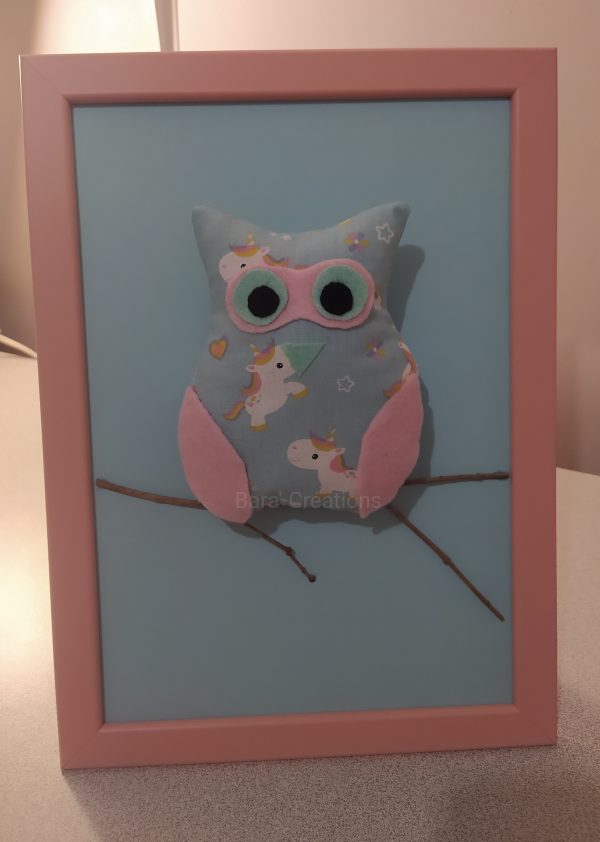 Cadre hibou en tissu bleu