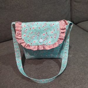 Sac bandoulière enfant en tissu bleu motif fleuri