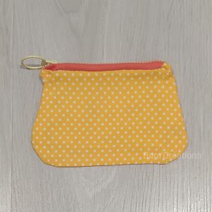 porte monnaie en tissu jaune à pois blanc